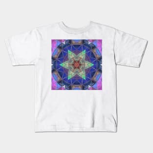 Mosaic Kaleidoscope Flower Teal Blue and Pink Kids T-Shirt